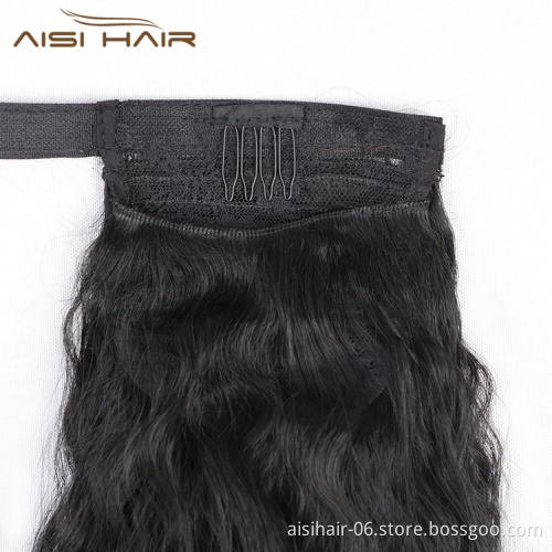 Aisi Hair Best Quality Afro Curly Kinky Black Color Sexy Ponytail For Black Women Drawstring Synthetic Ponytail Hair Extension
